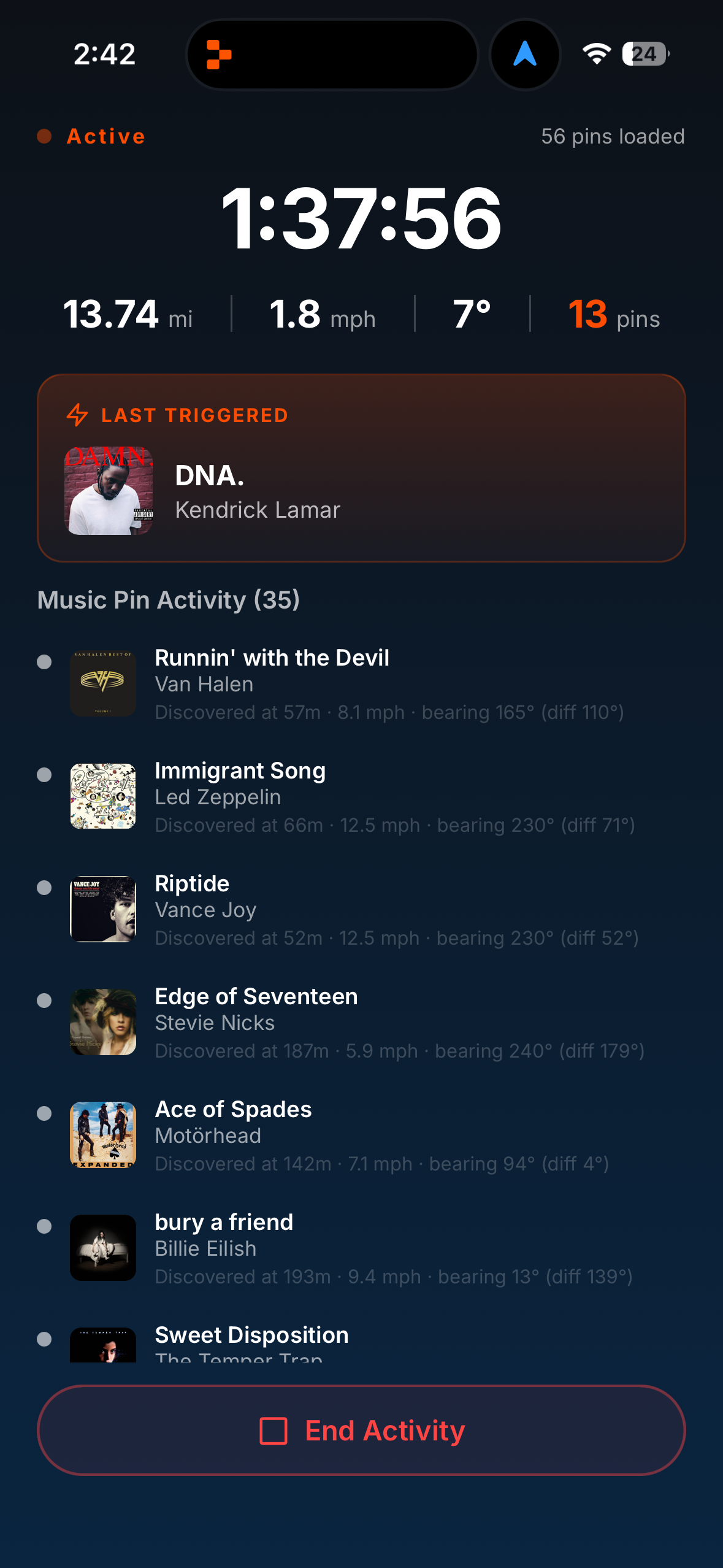Live ride screen