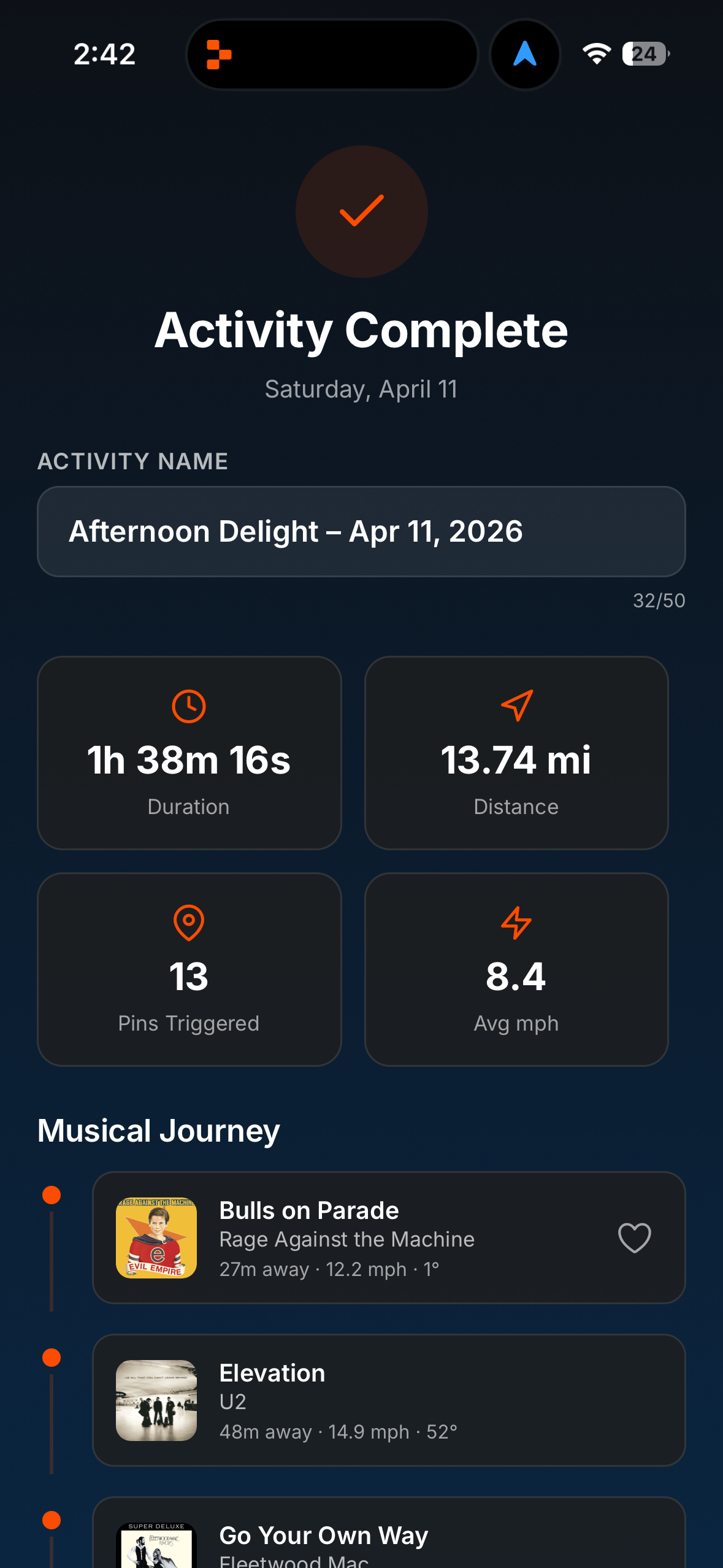 Activity complete screen
