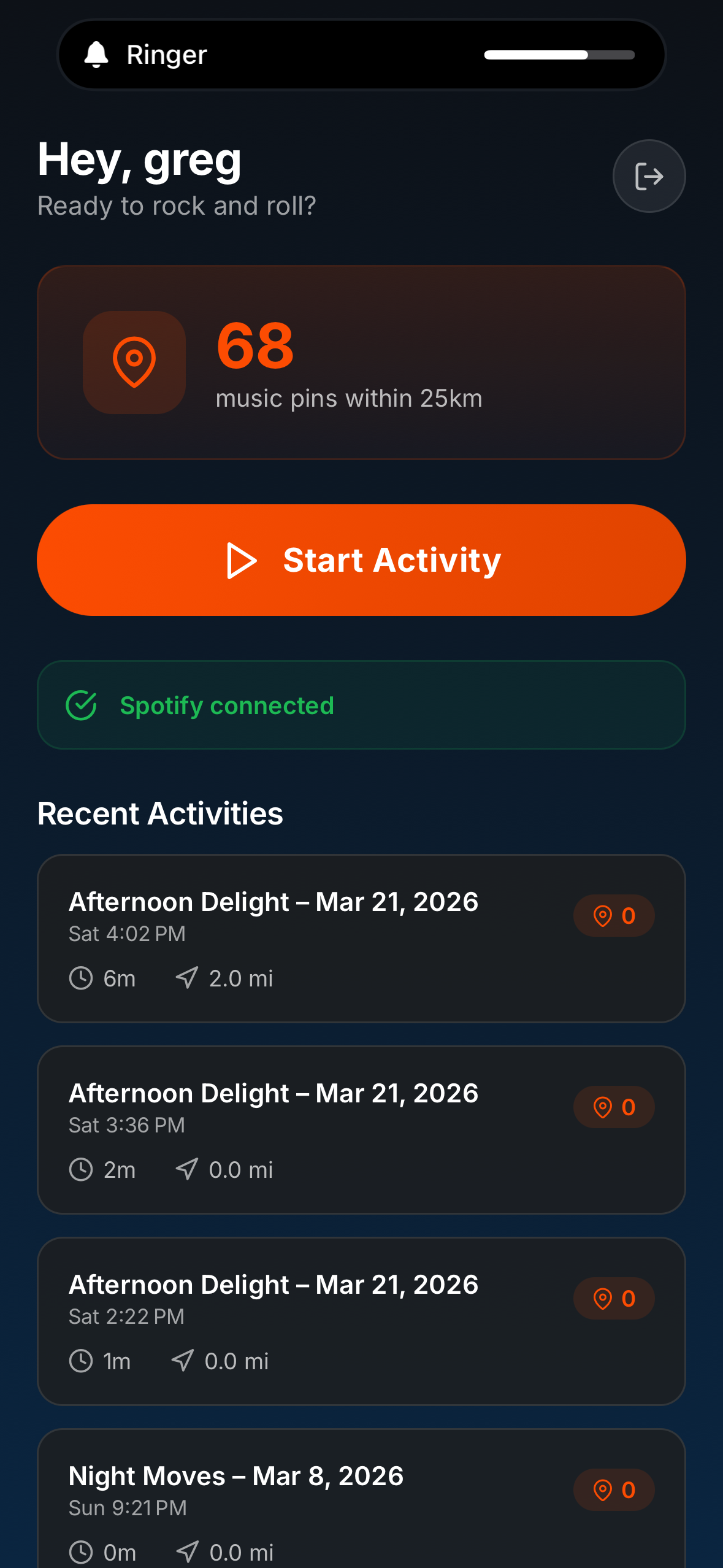 RouteFuel home screen