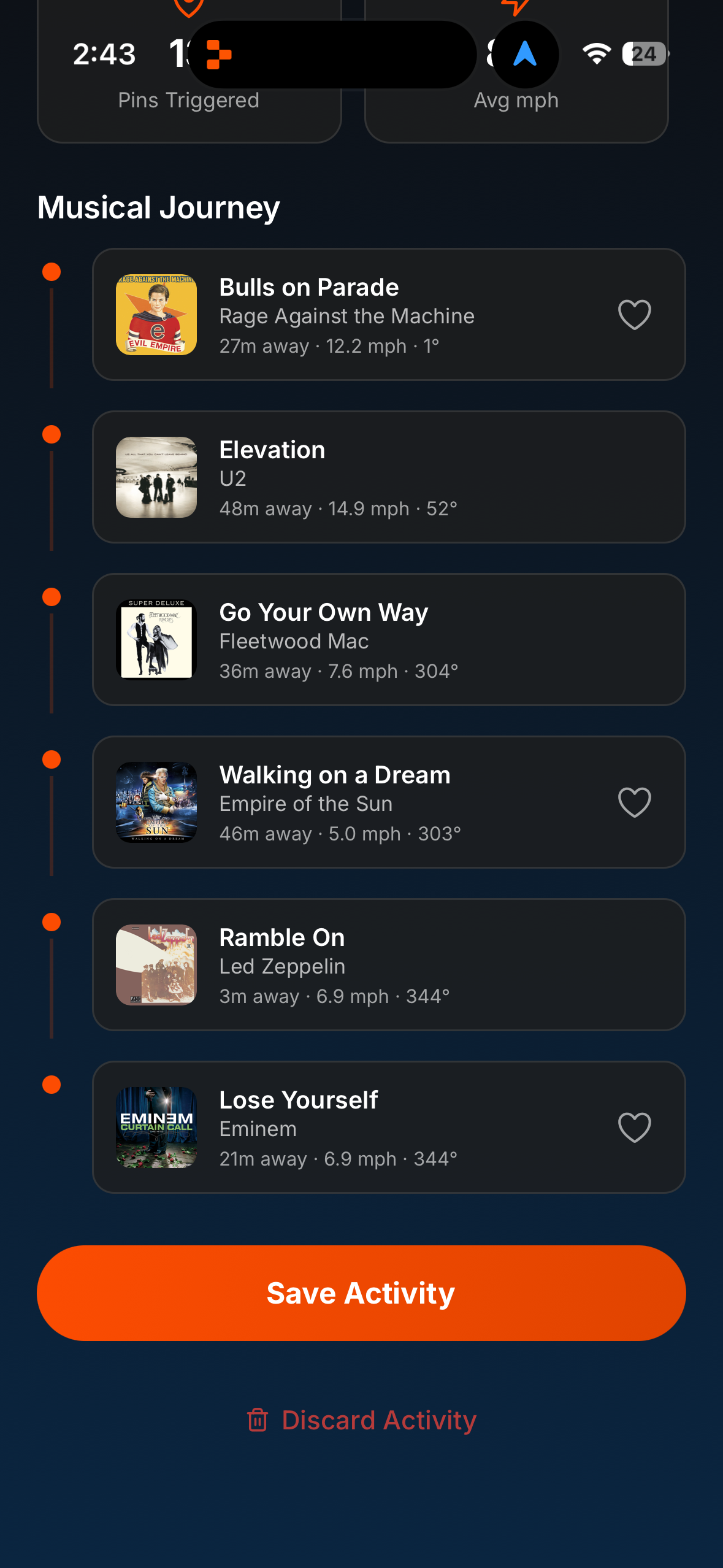Musical journey screen